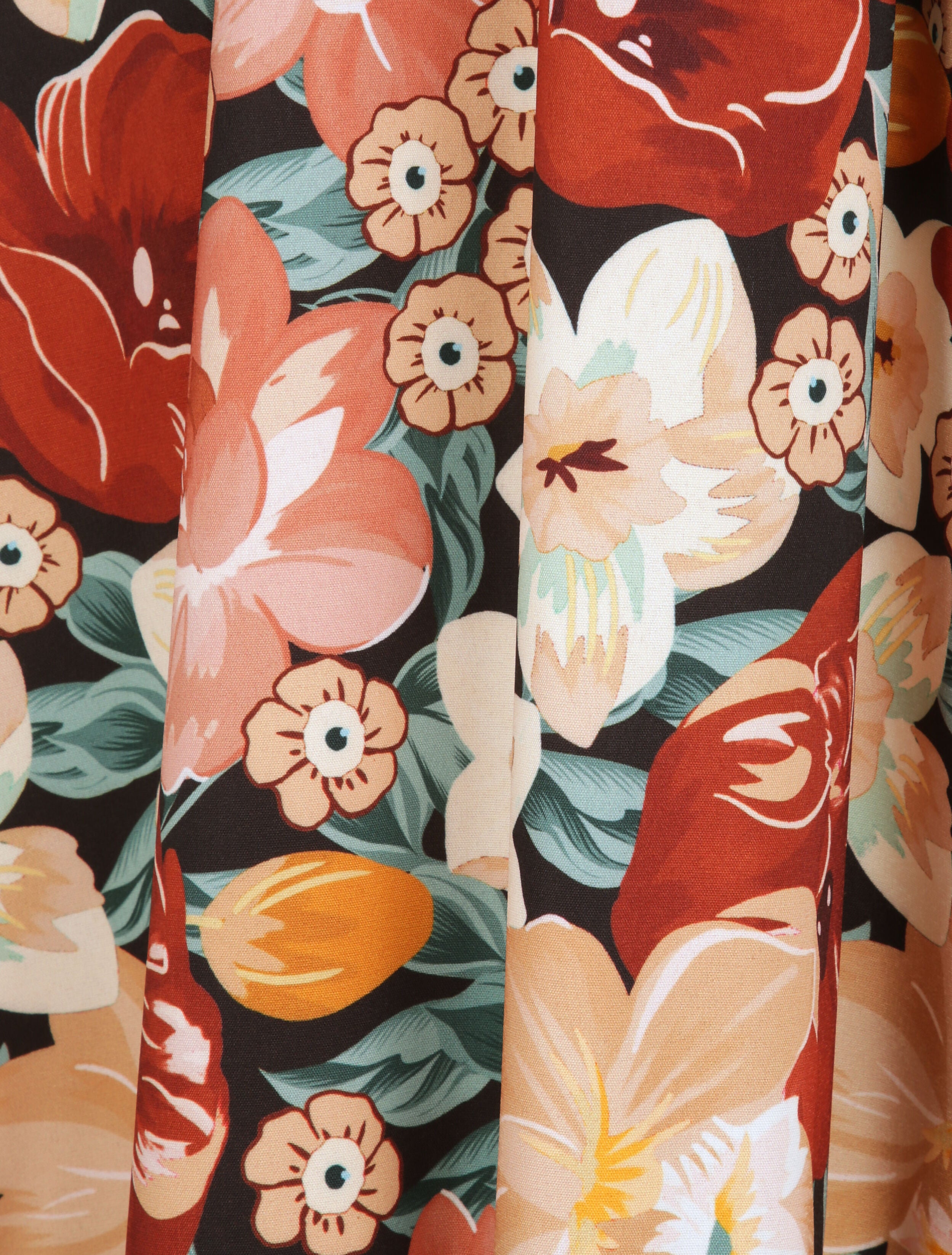 Robe longue coupe patineuse imprimé fleurs estivales à bretelles en simili - Noir - 4