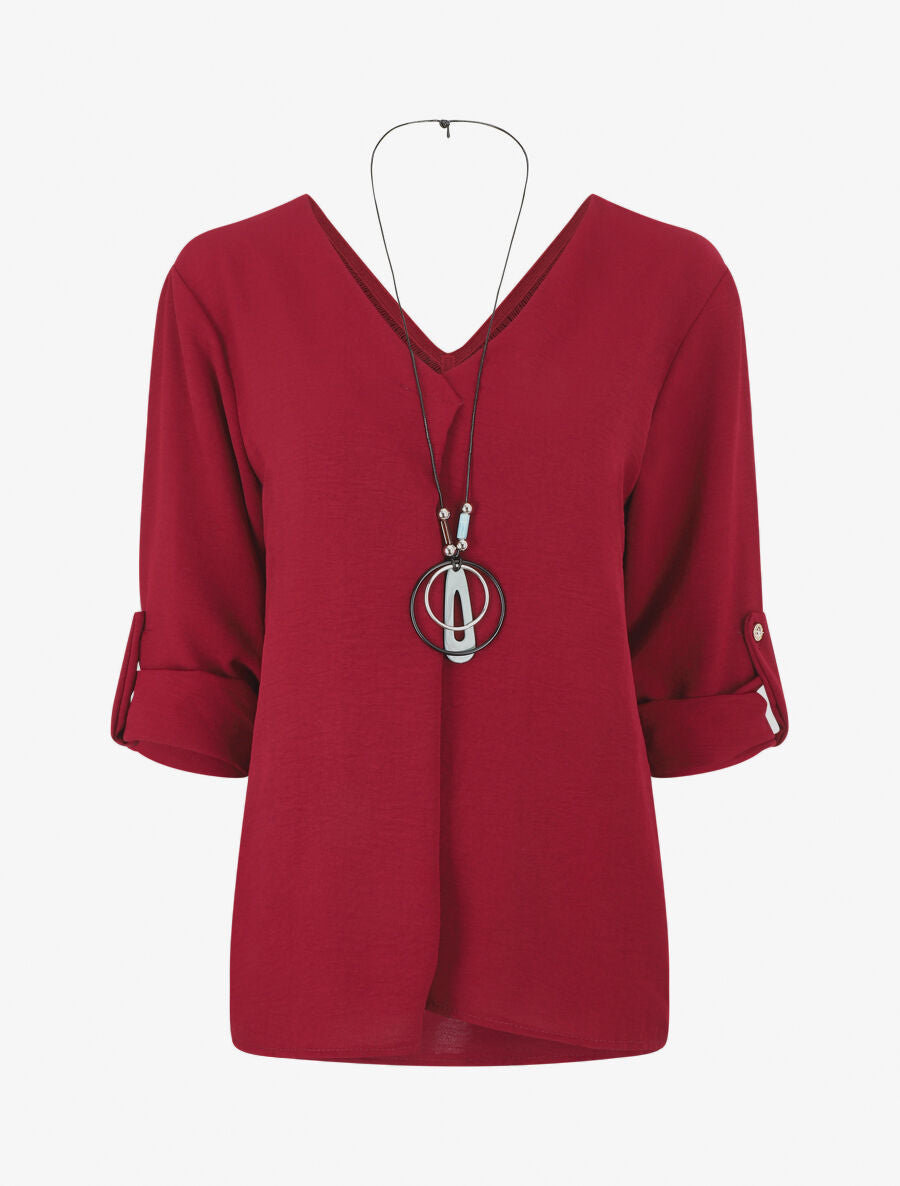 Blouse uni à dos ajouré - Bordeaux - 4