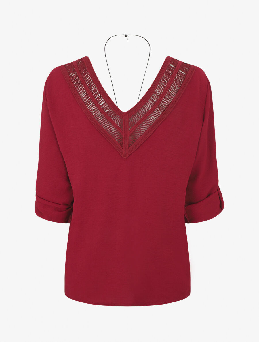 Blouse uni à dos ajouré - Bordeaux - 2