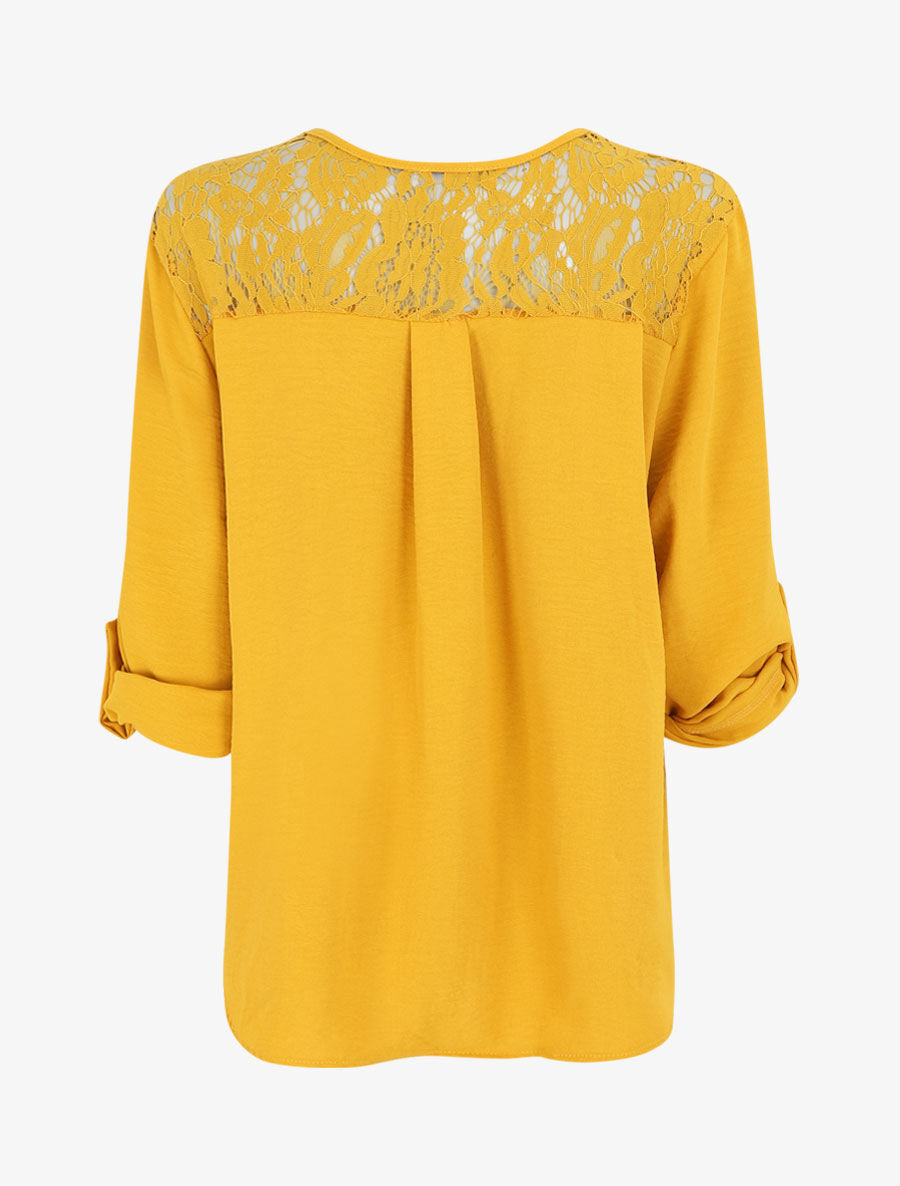 Top droit uni à zip et dentelle - Jaune - 2