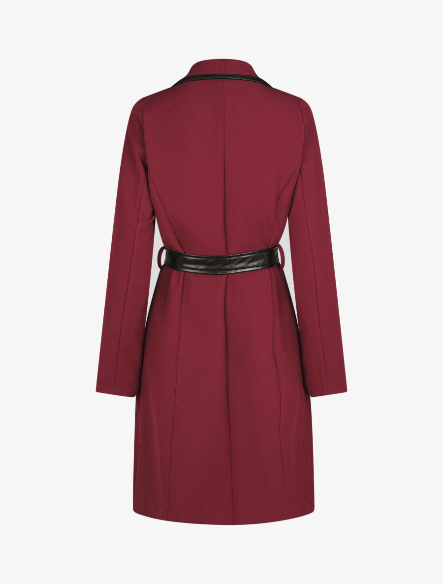 Veste longue coupe droite col cascade - Bordeaux - 2