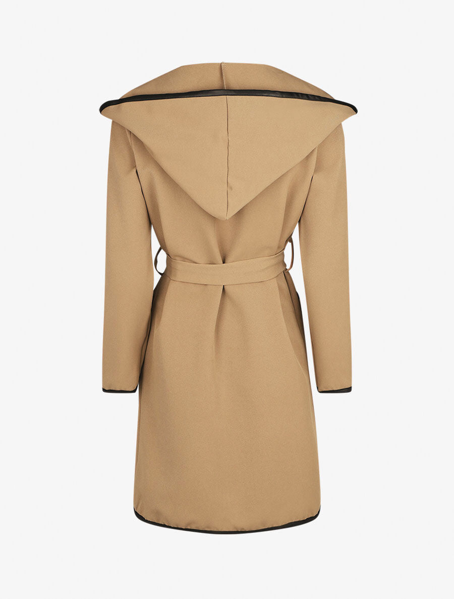 Veste longue à capuche coupe droite - Beige - 2