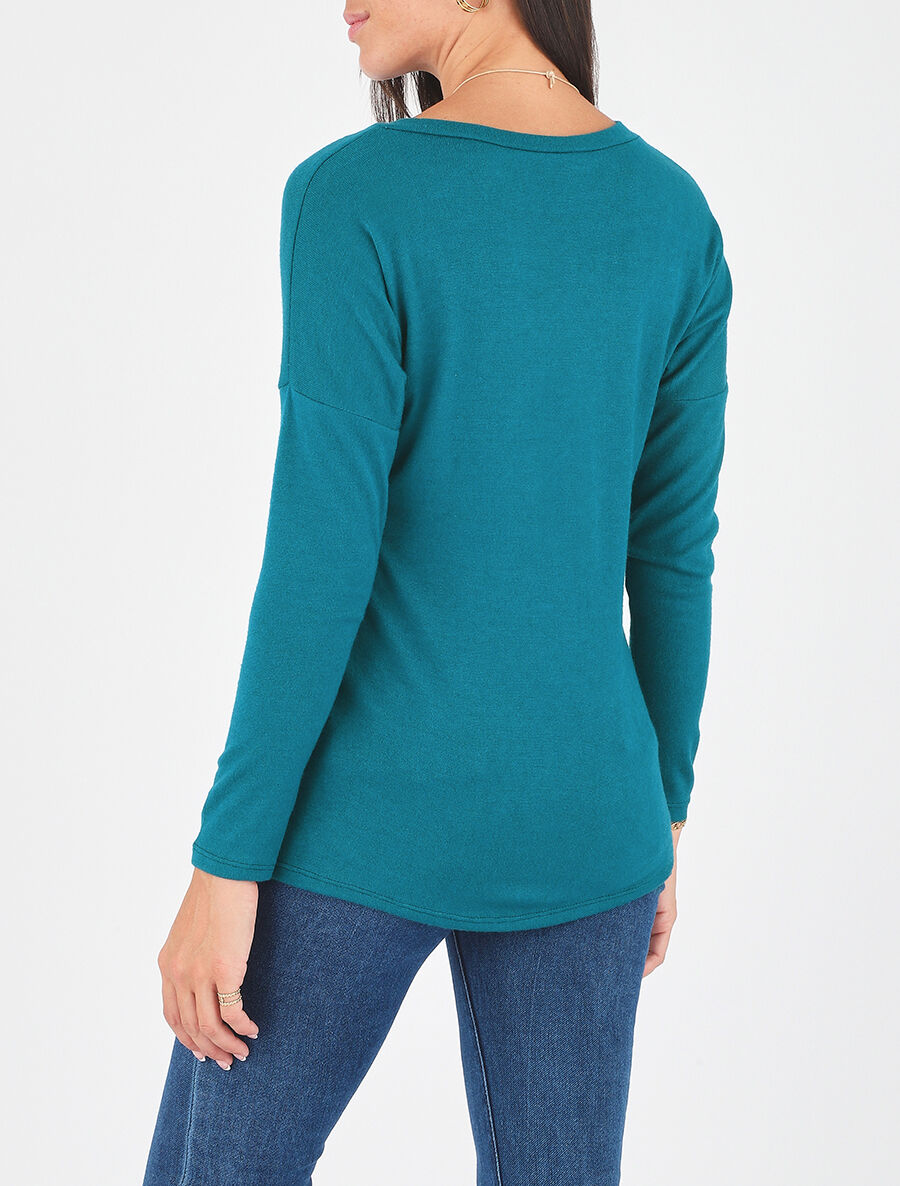 Pull fin uni à col rond - Bleu canard - 5