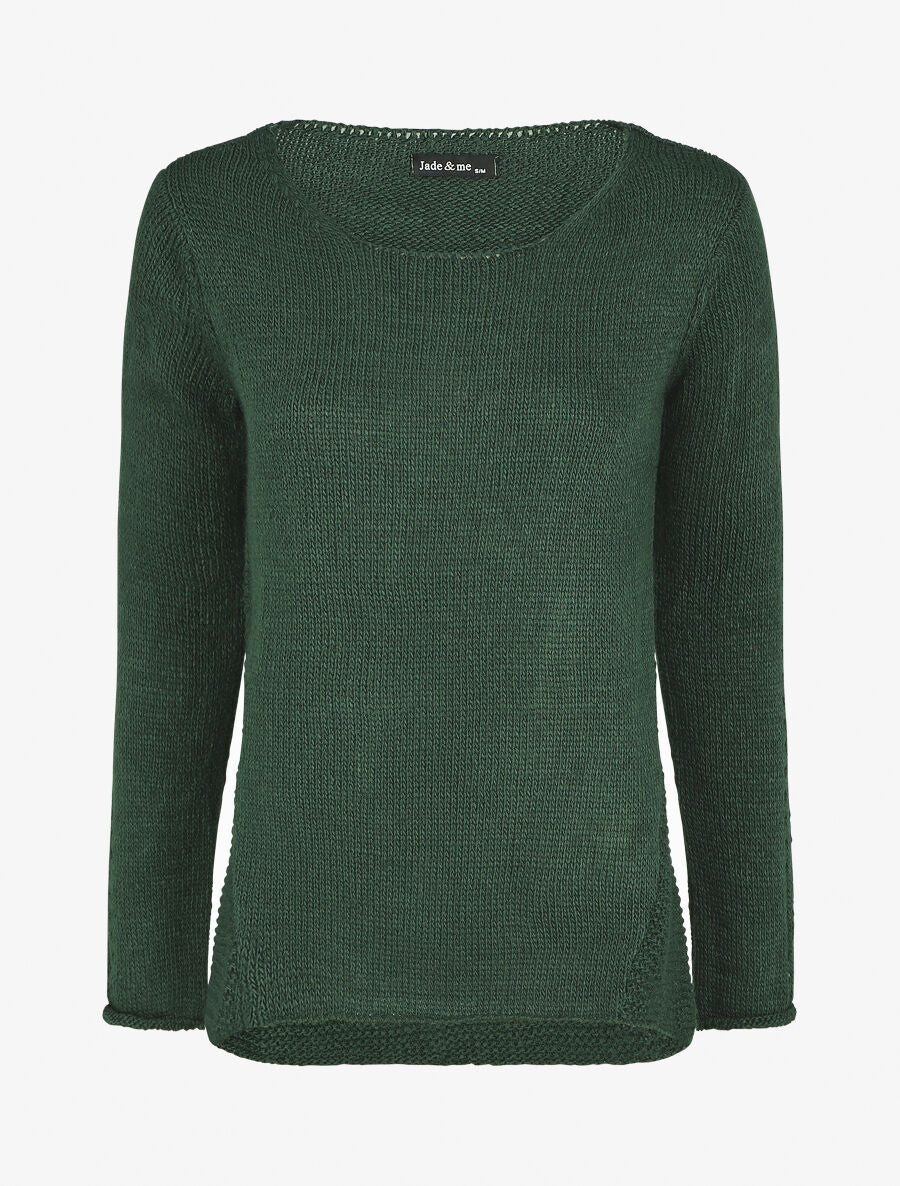 Pull droit uni col bateau - Vert foncé - 1