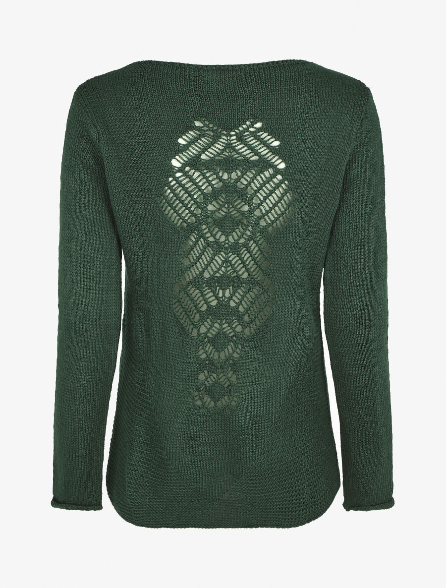Pull droit uni col bateau - Vert foncé - 2