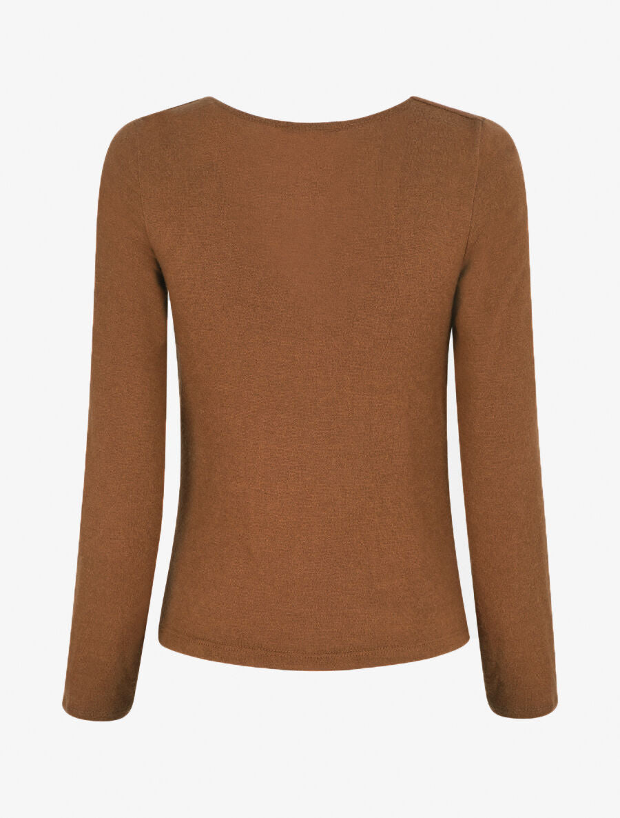 Pull ajusté manche longues col bénitier - Camel - 2