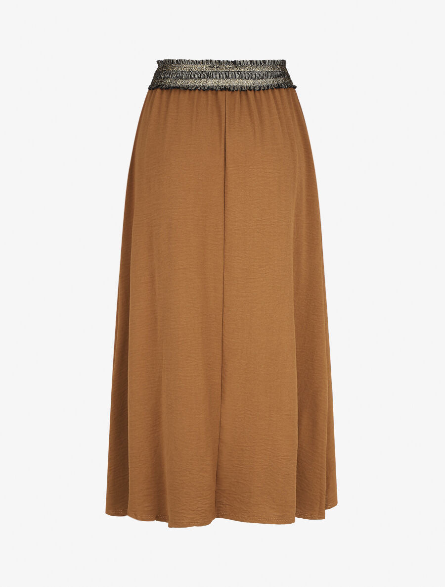 Jupe longue évasée taille haute irisée - Camel - 2
