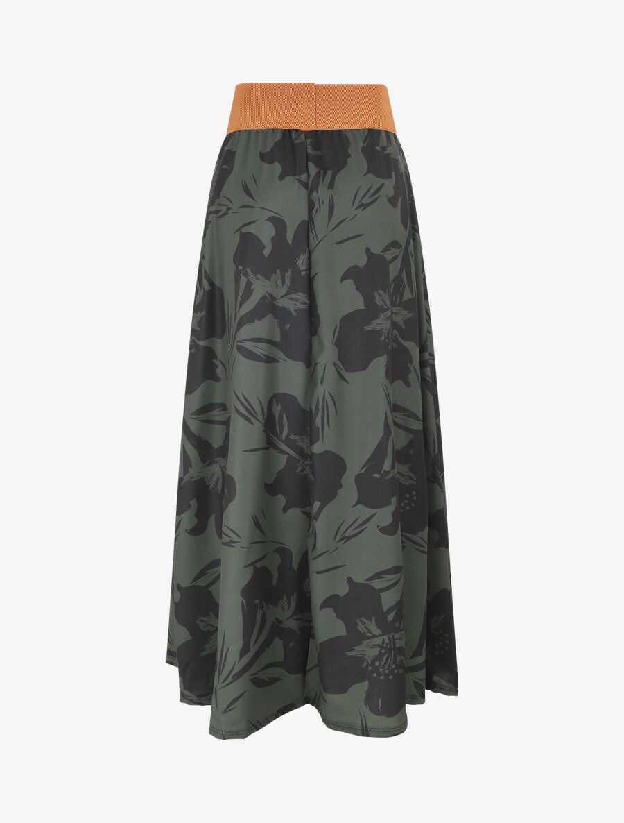 Jupe longue à taille haute imprimé floral - Kaki - 2
