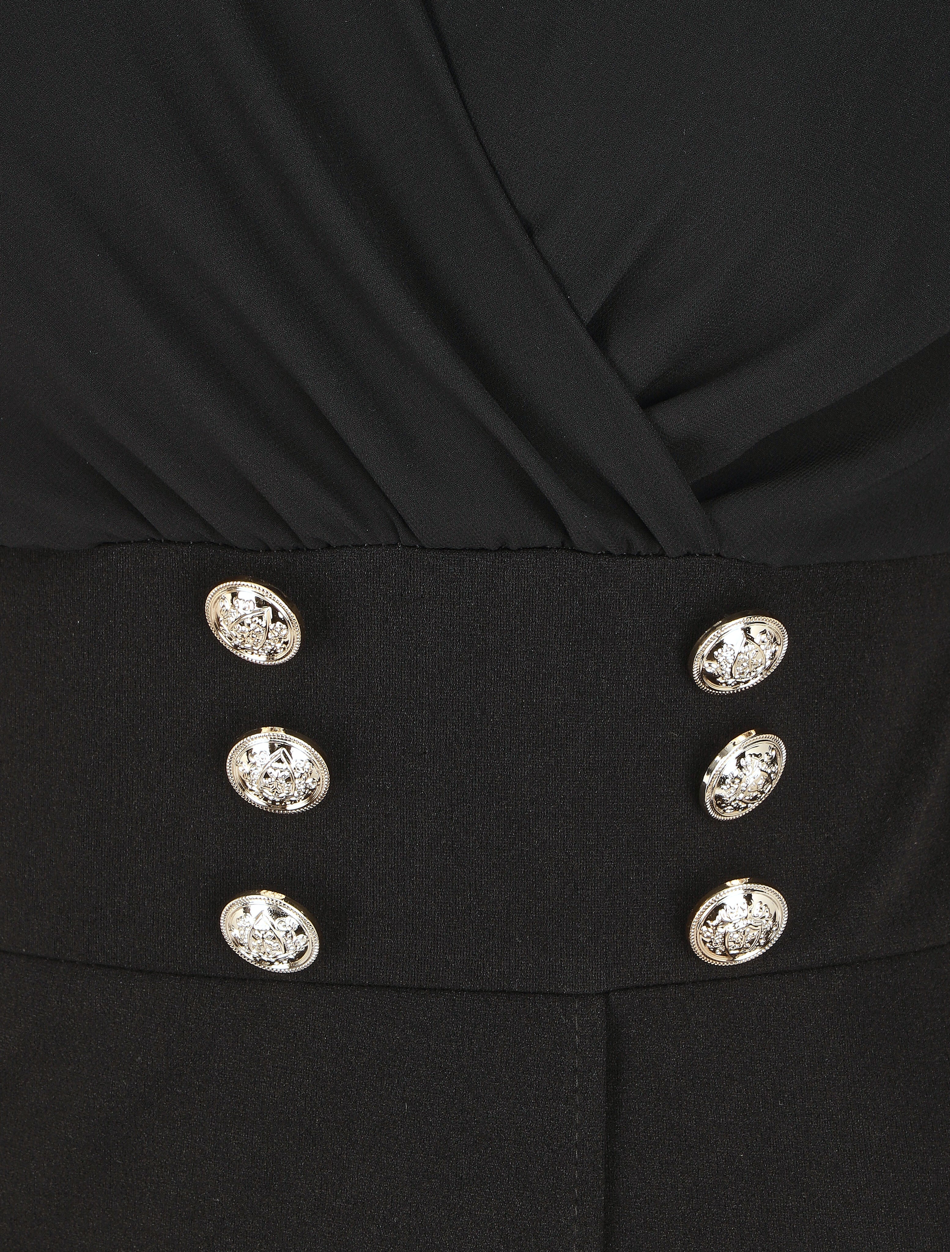 Robe bicolore à boutons décoratifs - Noir - 3