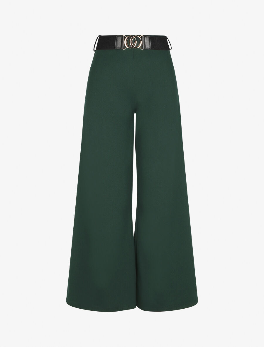 Pantalon ample taille haute uni - Vert sapin - 1