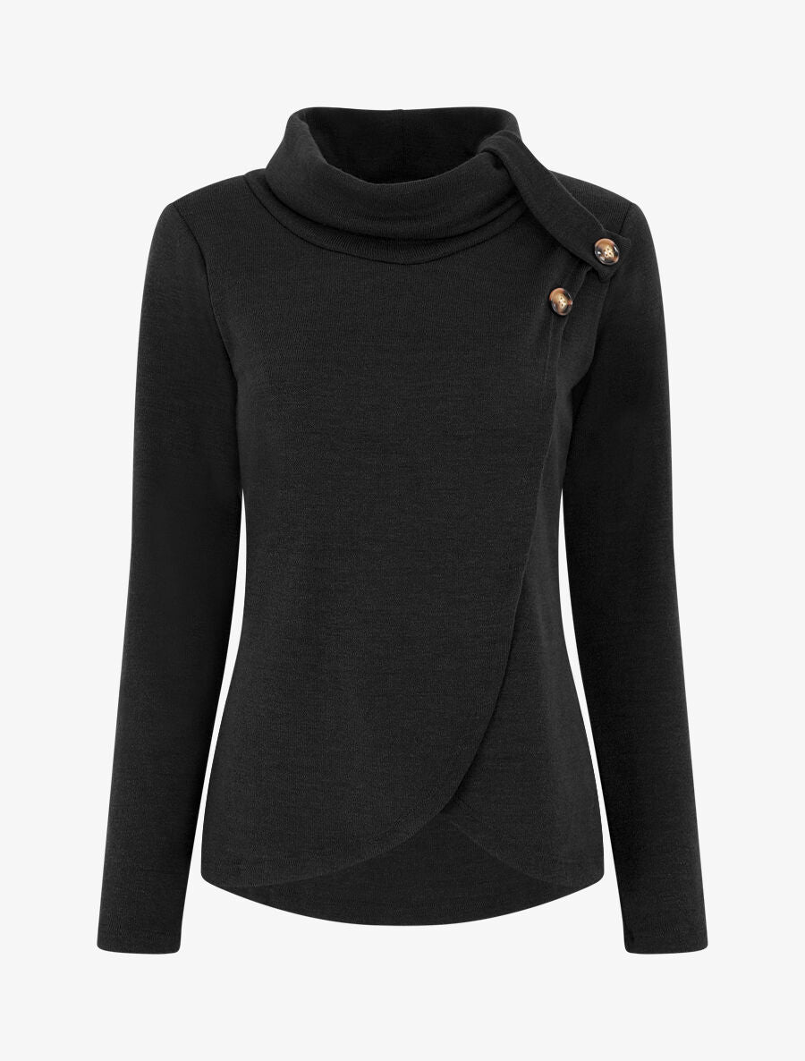 Pull droit col roulé et boutons - Noir - 6