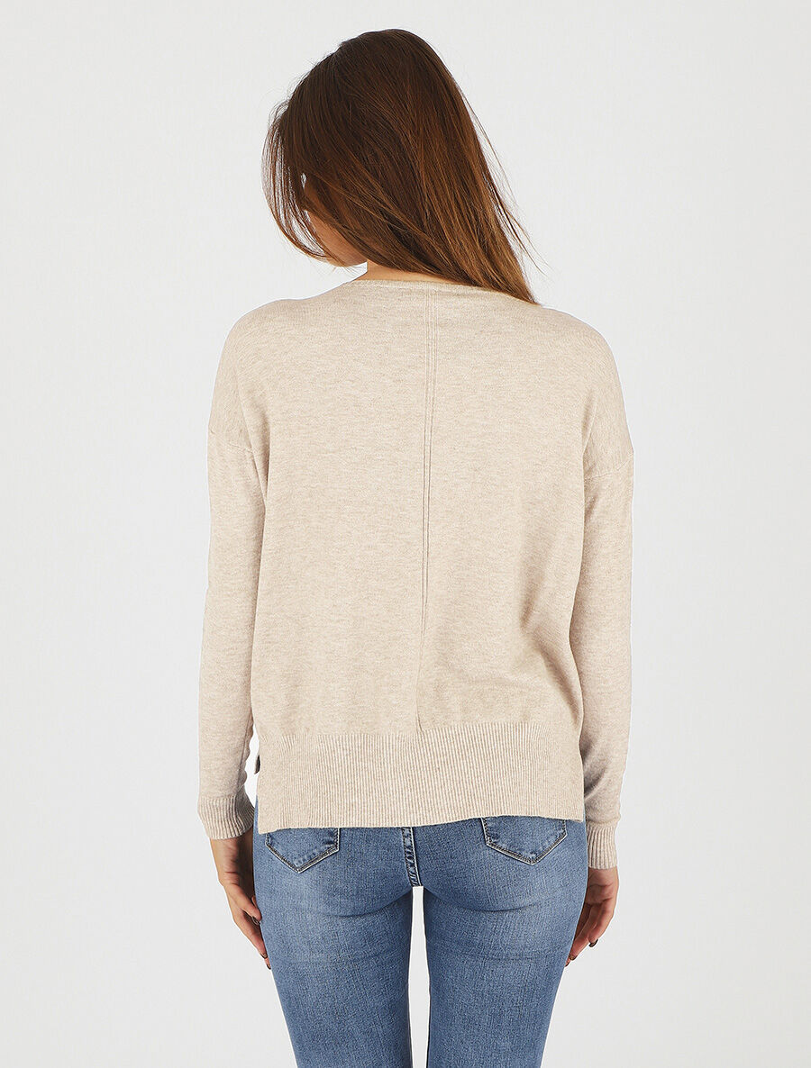 Pull fin uni classique - Beige - 5