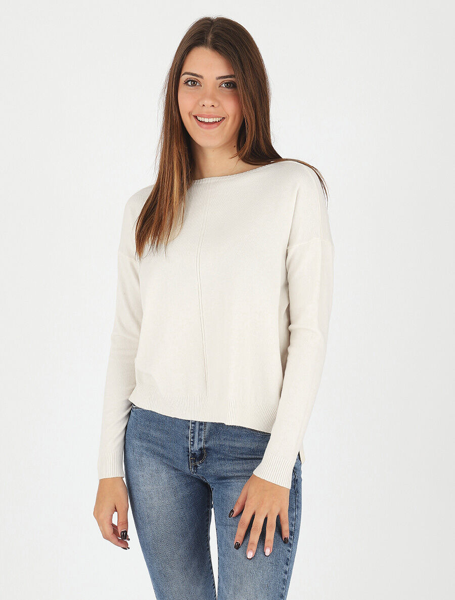 Pull fin uni classique - Crème - 4