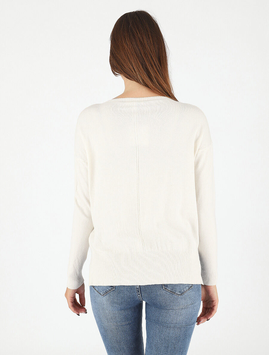 Pull fin uni classique - Crème - 5