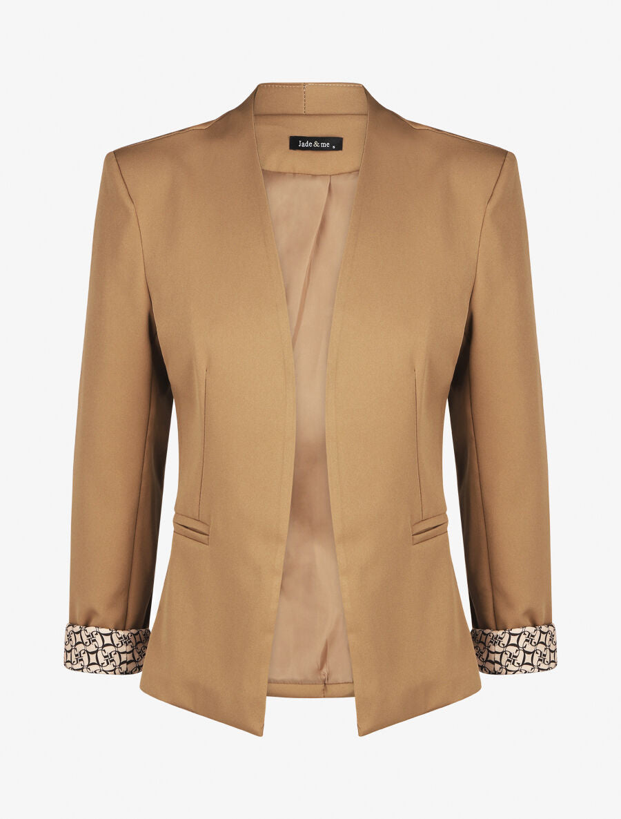 Blazer uni à revers imprimé alphabet - Camel - 1