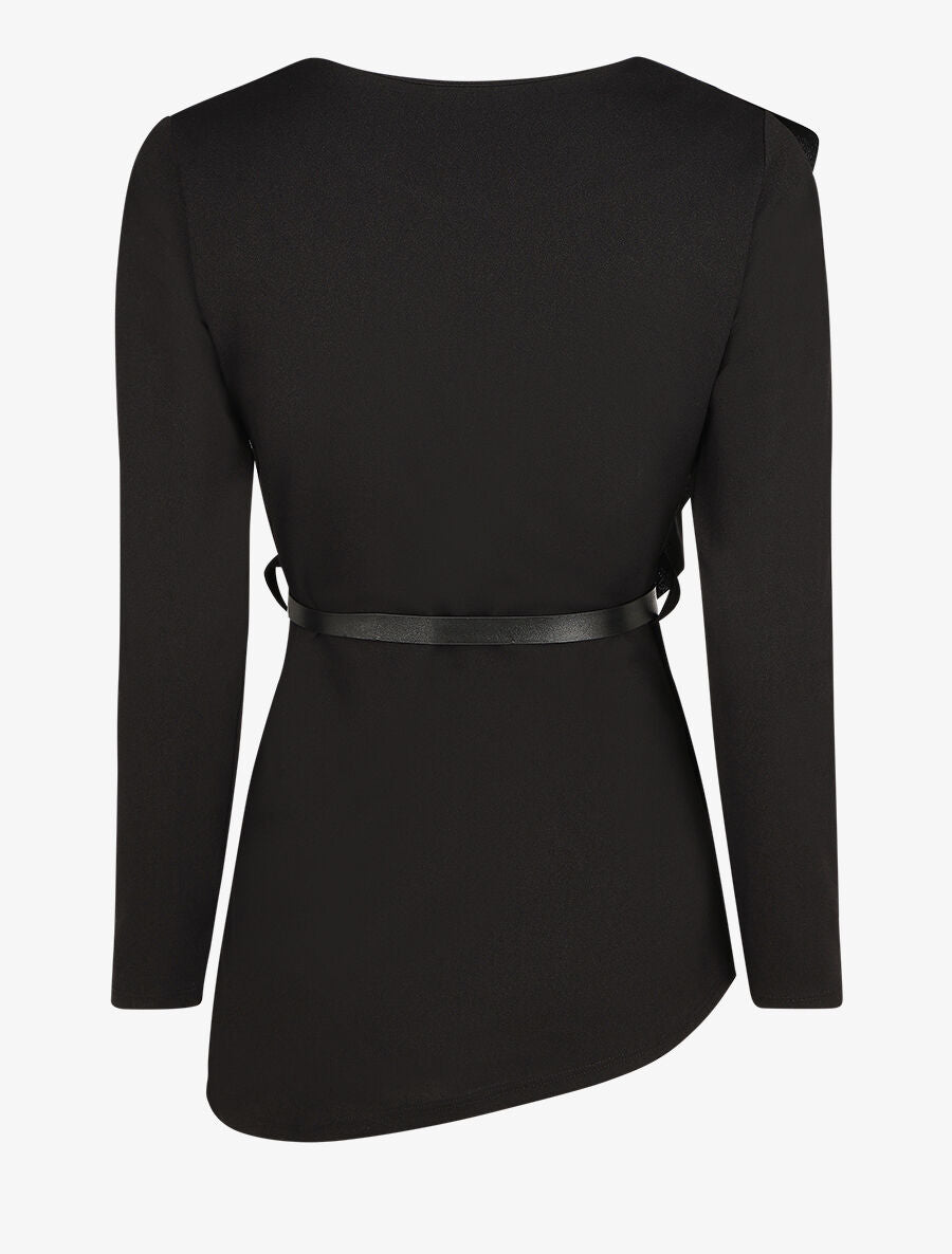 Top asymétrique uni et volanté - Noir - 2