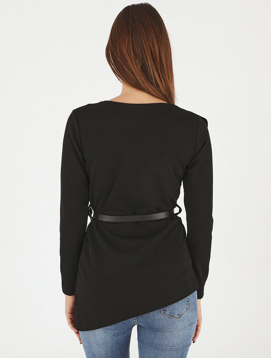 Top asymétrique uni et volanté - Noir - 5