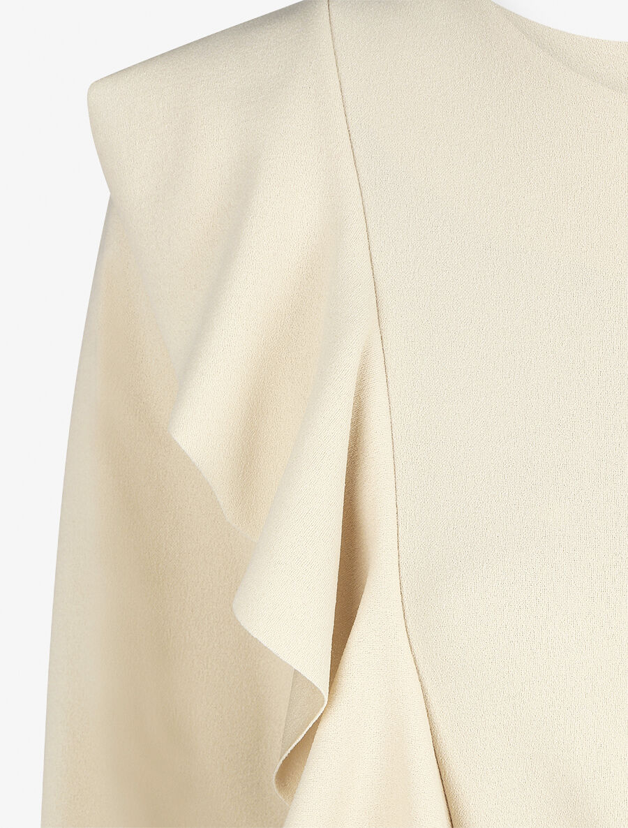 Top asymétrique uni et volanté - Beige - 3