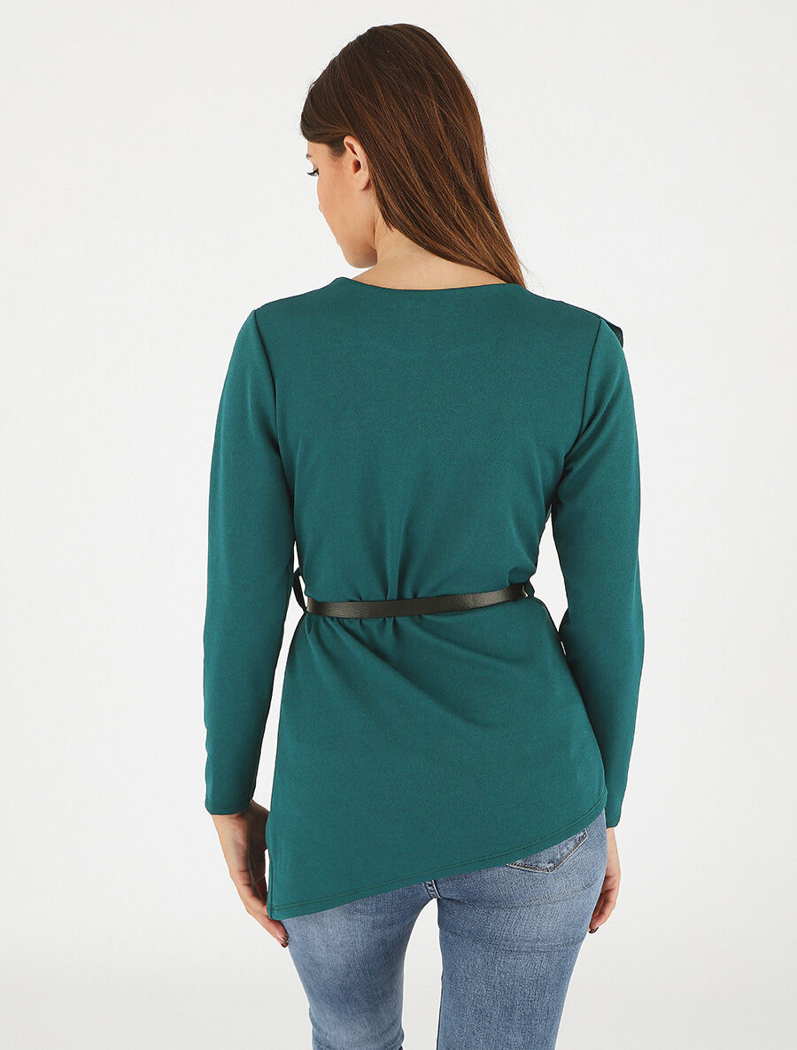 Top asymétrique uni et volanté - Bleu canard - 5