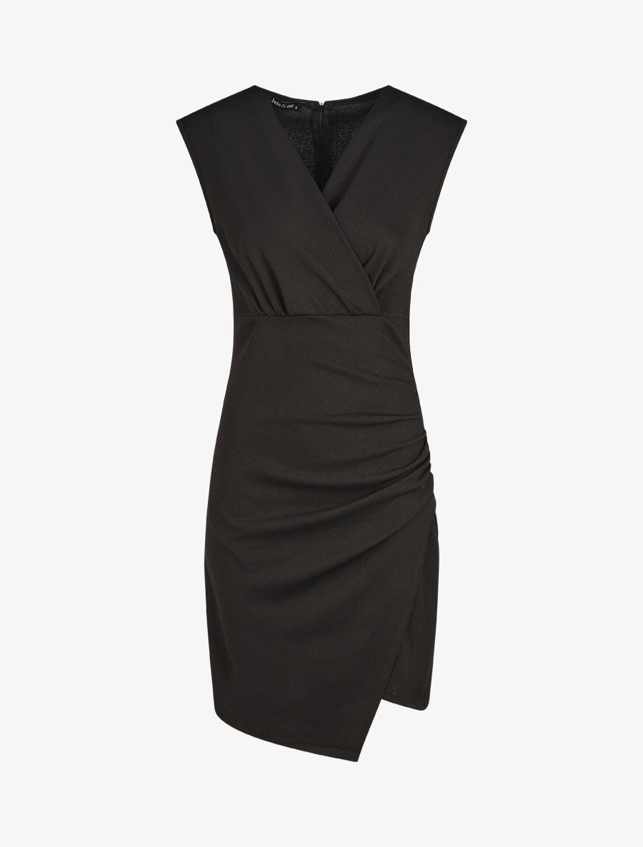 Robe fourreau uni et effet drapé - Noir - 1