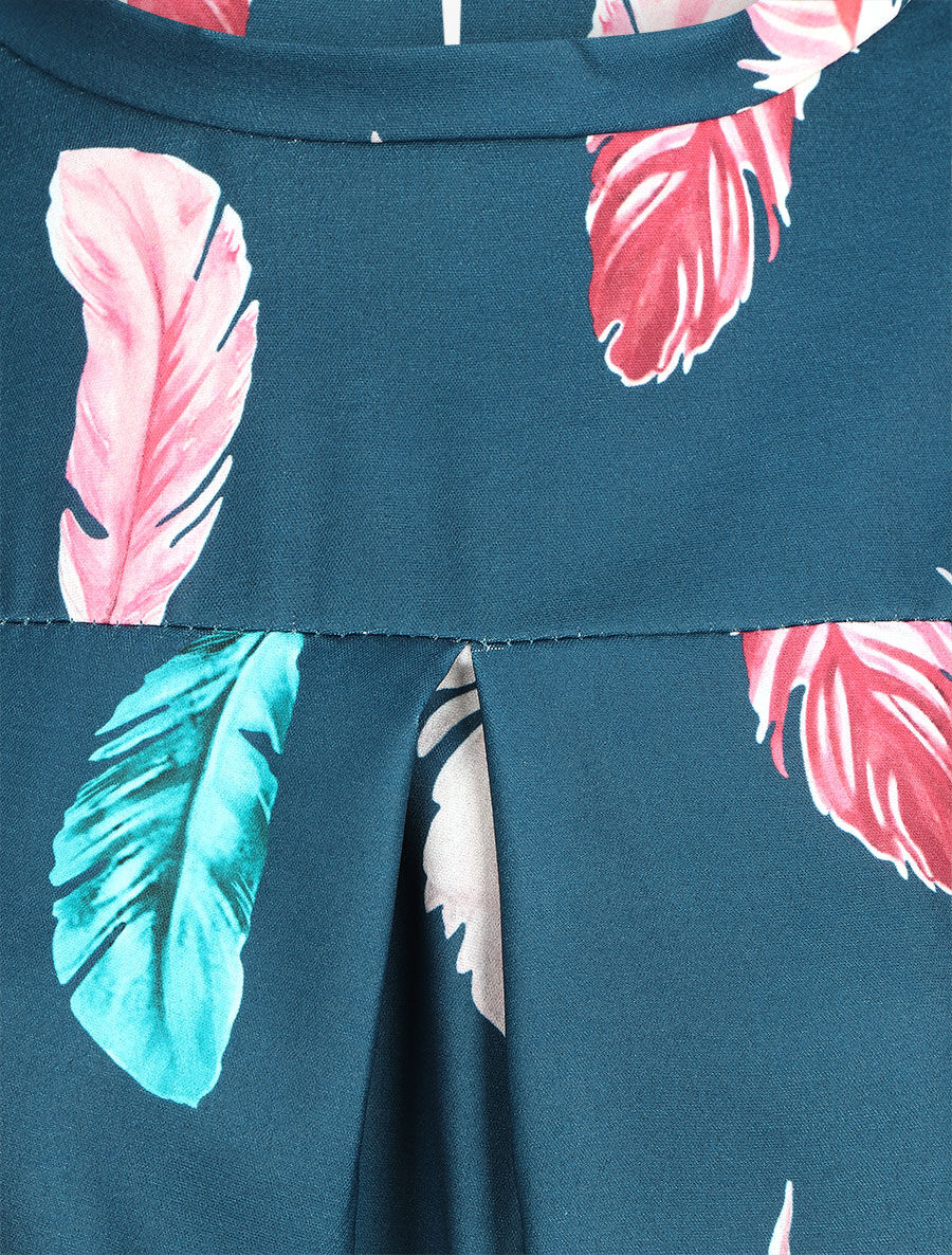 Blouse à imprimé plume - Bleu canard - 3