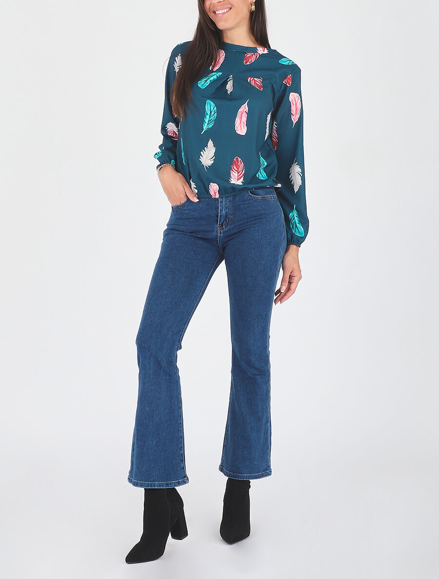 Blouse à imprimé plume - Bleu canard - 6