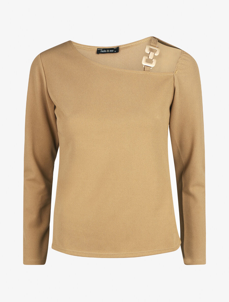 Blouse unie à empiècement métal à l&