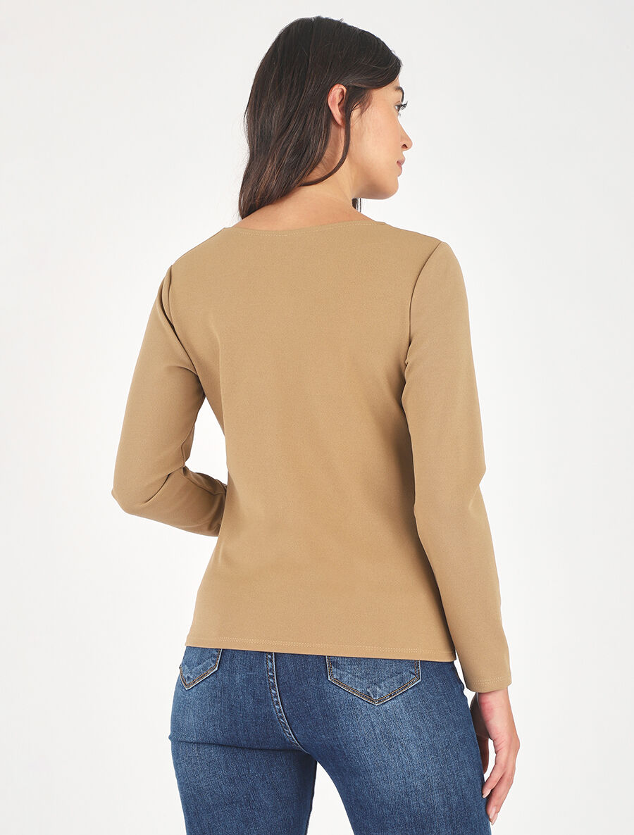 Blouse unie à empiècement métal à l&