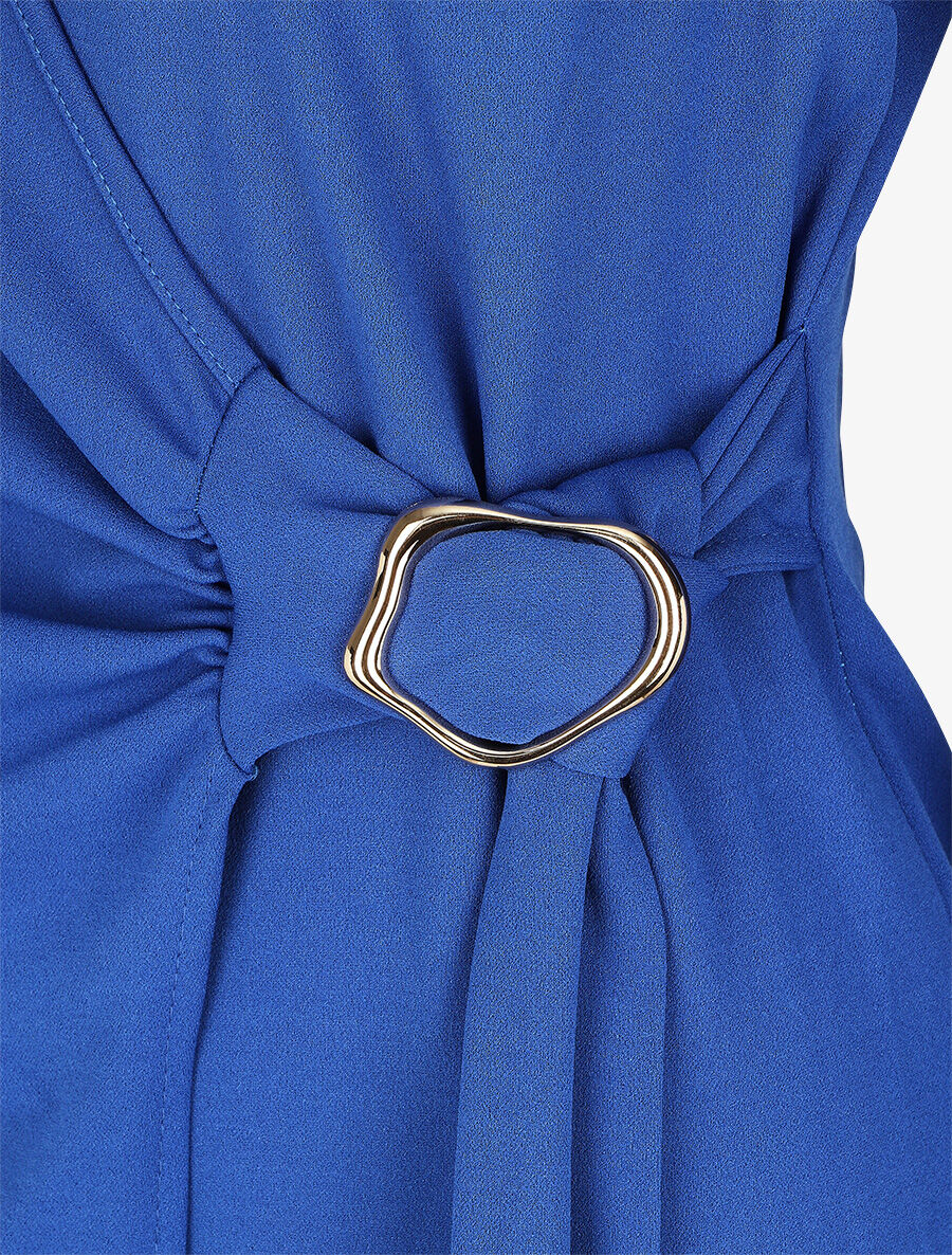 Robe longue unie effet portefeuille - Bleu roi - 3