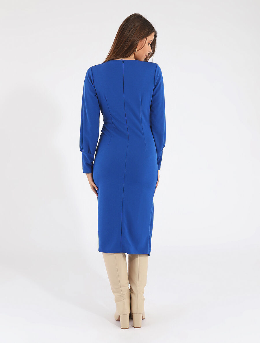 Robe longue unie effet portefeuille - Bleu roi - 5