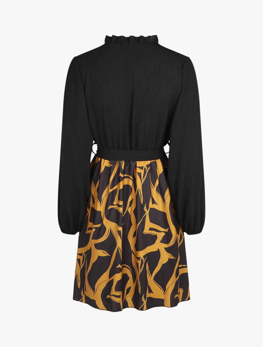 Robe fluide bicolore imprimé graphique - Jaune moutarde - 2