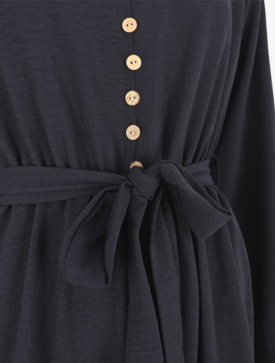 Robe longue unie - Marine - 3