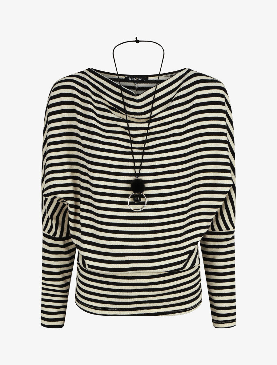 Pull droit rayé col bénitier - Noir - 4