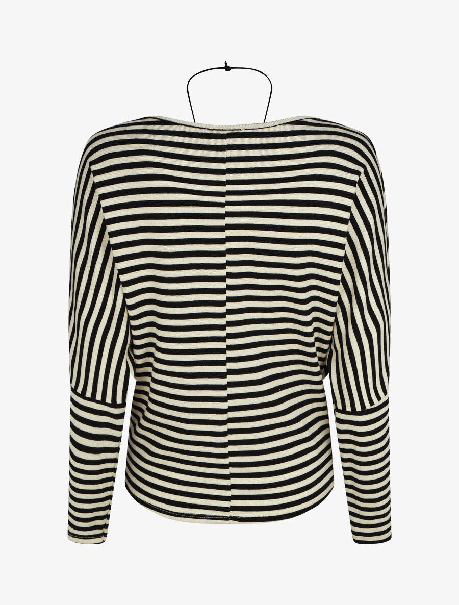 Pull droit rayé col bénitier - Noir - 2