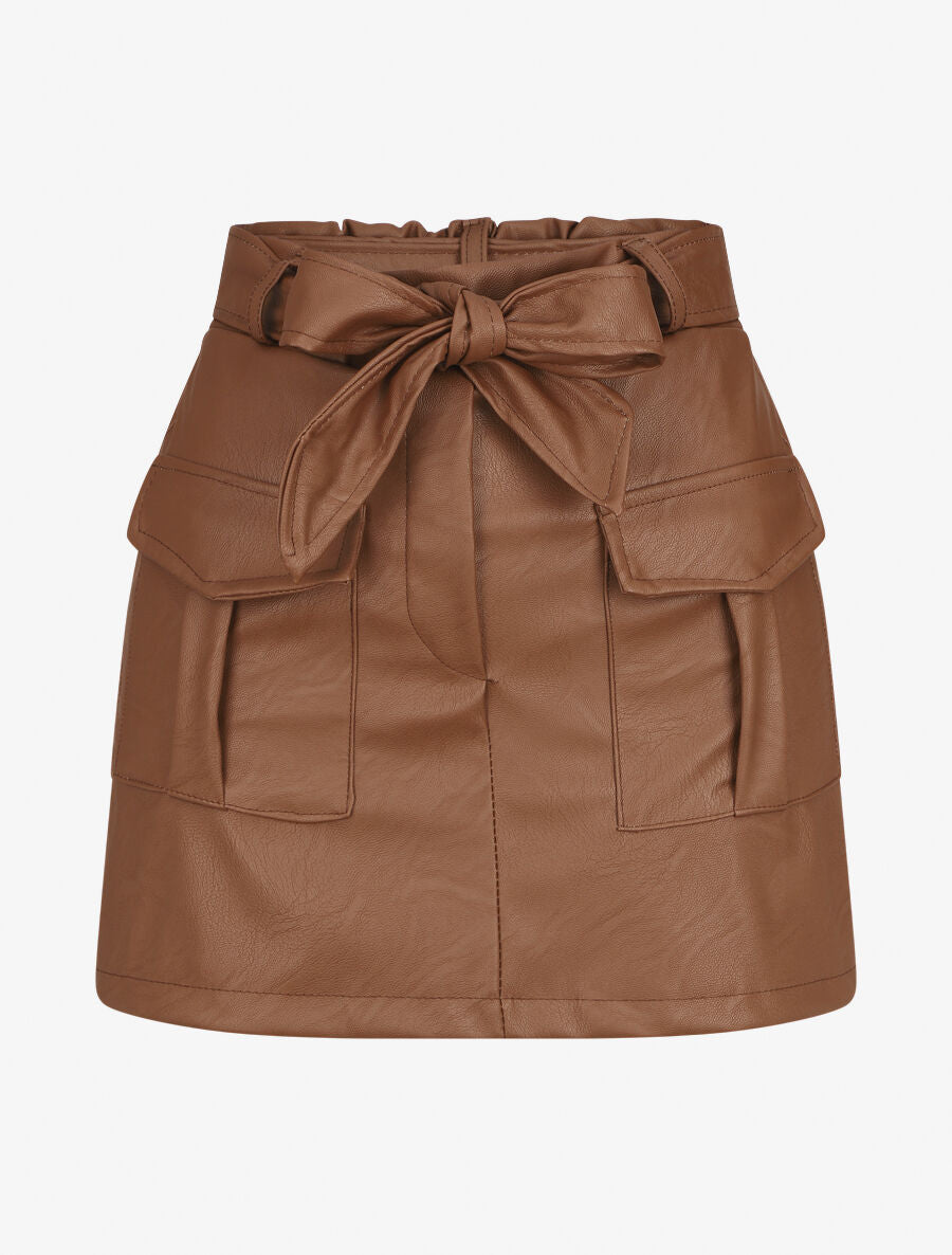 Short droit style jupe en simili - Marron - 1