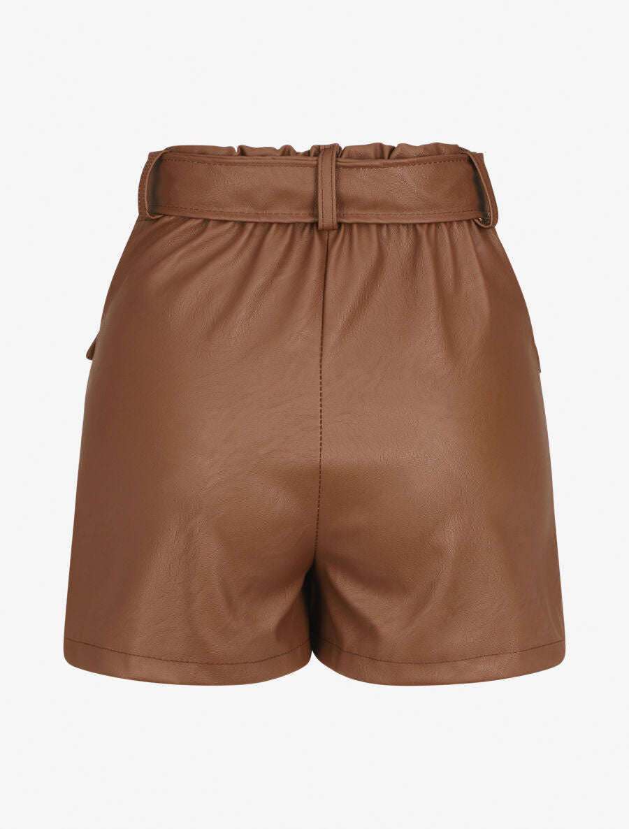 Short droit style jupe en simili - Marron - 2