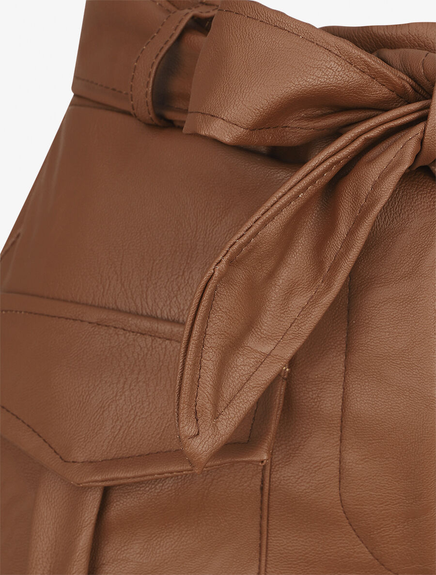 Short droit style jupe en simili - Marron - 3