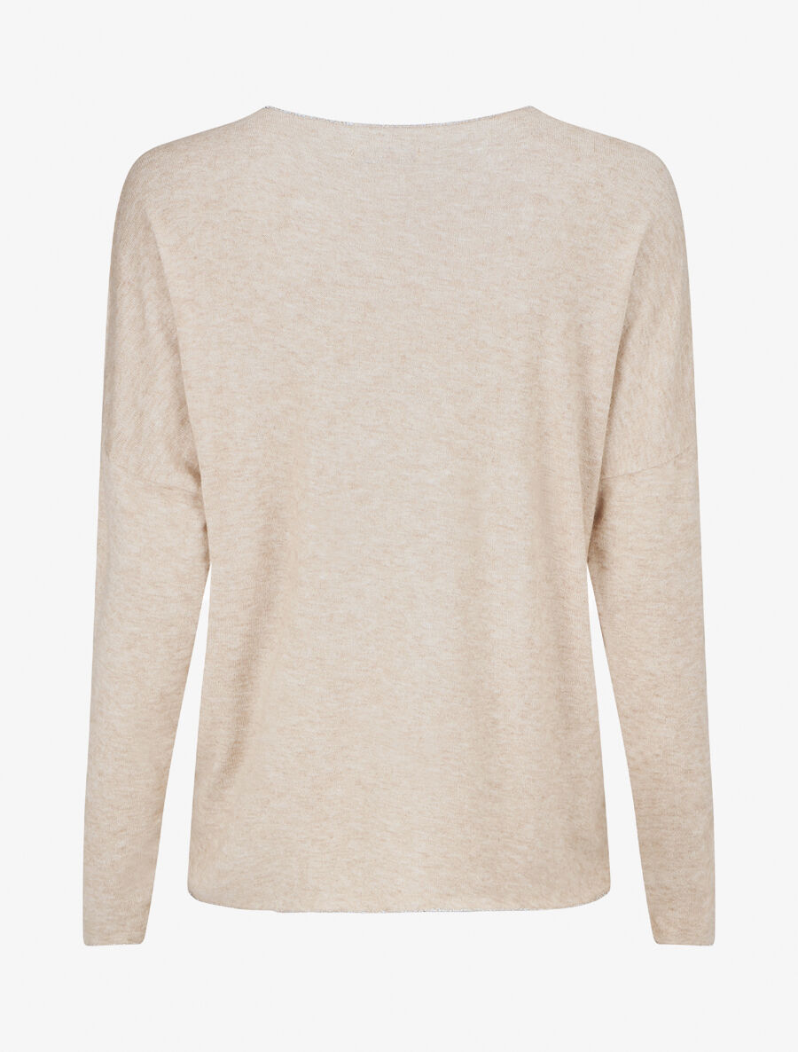Pull ample col V motif plumes - Beige - 2