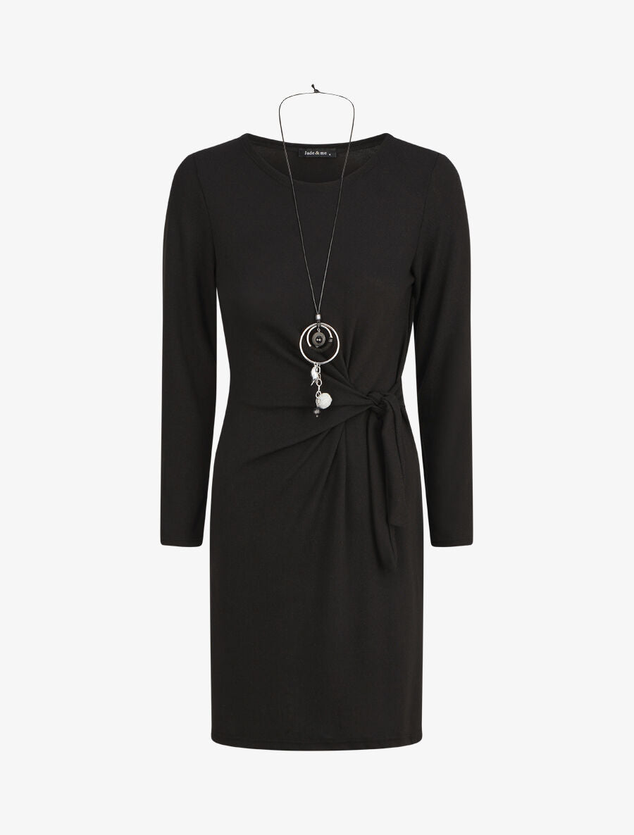 Robe ajustée à noeud et manches longues - Noir - 1