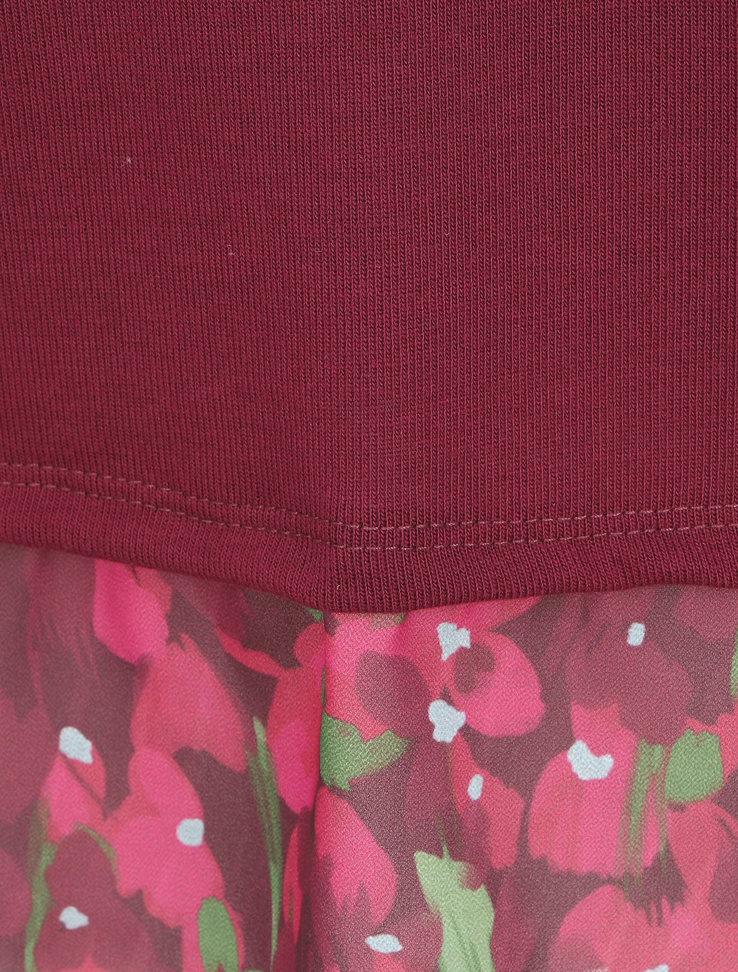 Pull fin bi-matière à imprimé fleuri - Prune - 3