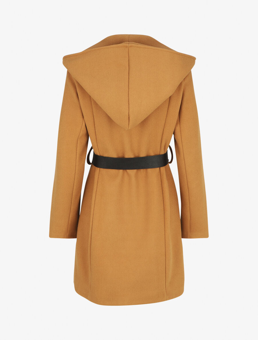 Manteau à capuche ceinturé - Camel - 2