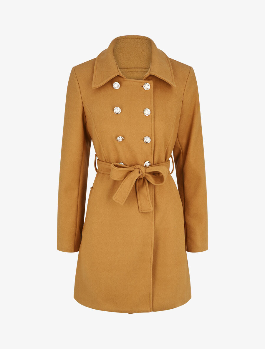 Manteau uni à boutons décoratifs - Camel - 1