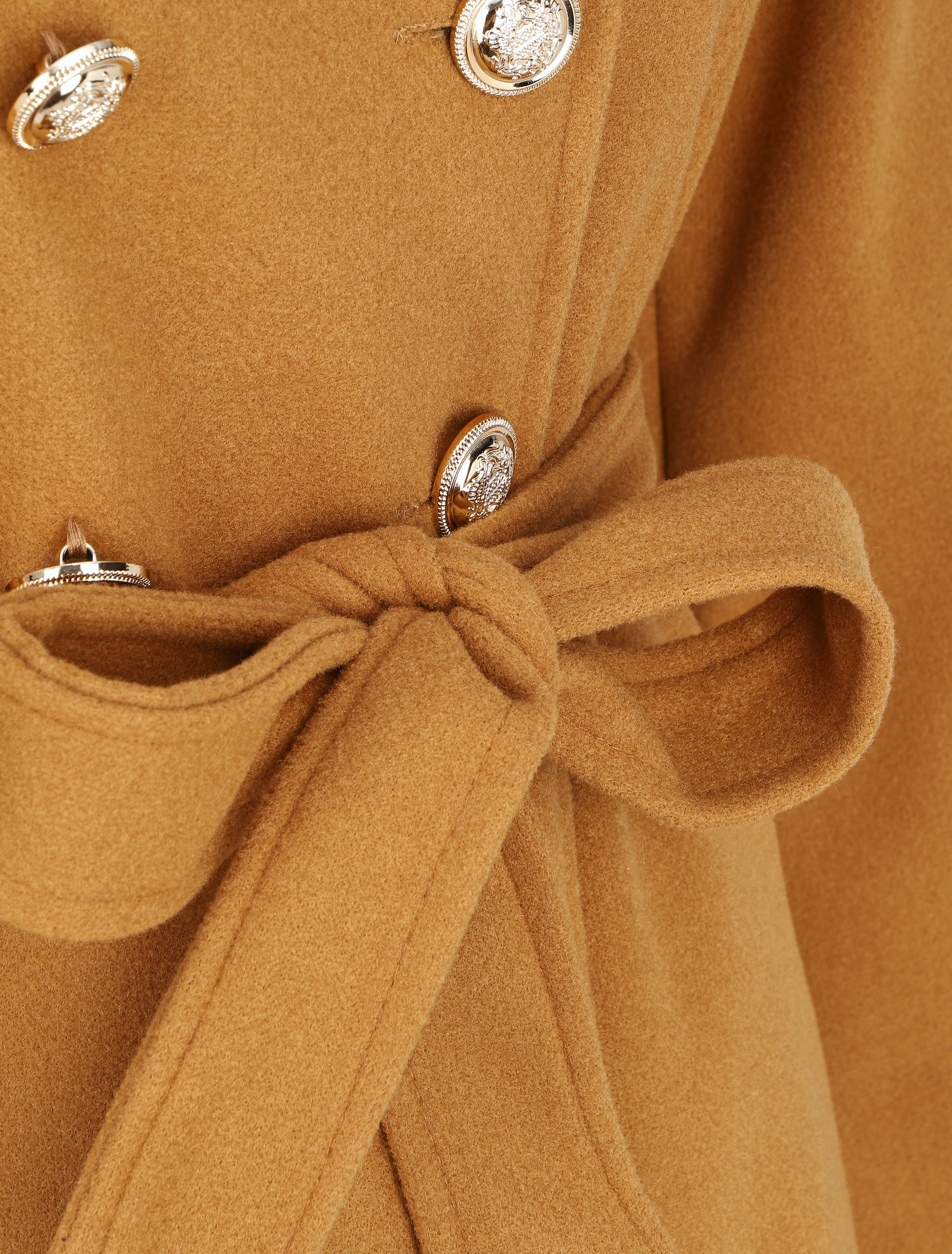 Manteau uni à boutons décoratifs - Camel - 3