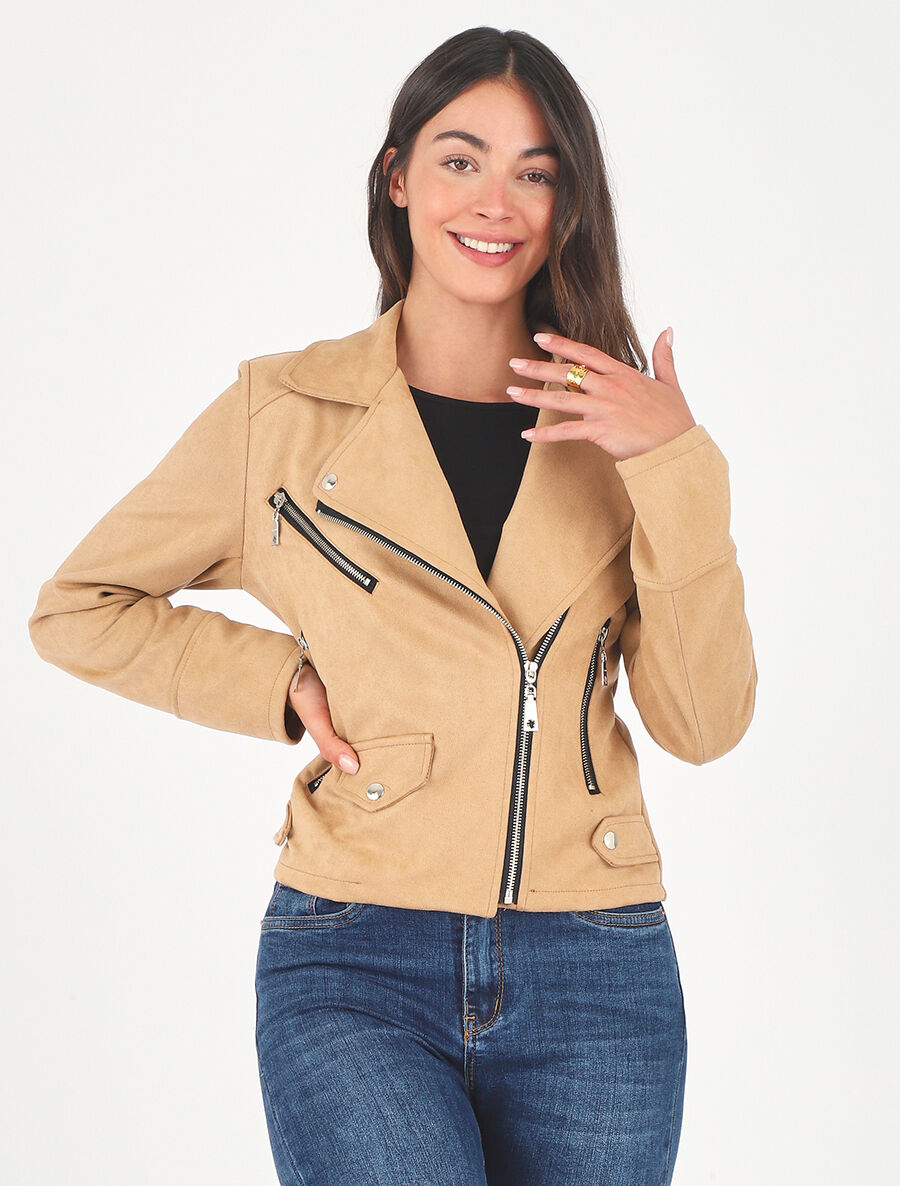 Veste courte en suédine - Beige - 4
