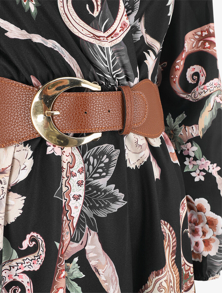 Robe évasée imprimé fleuri - Noir - 3