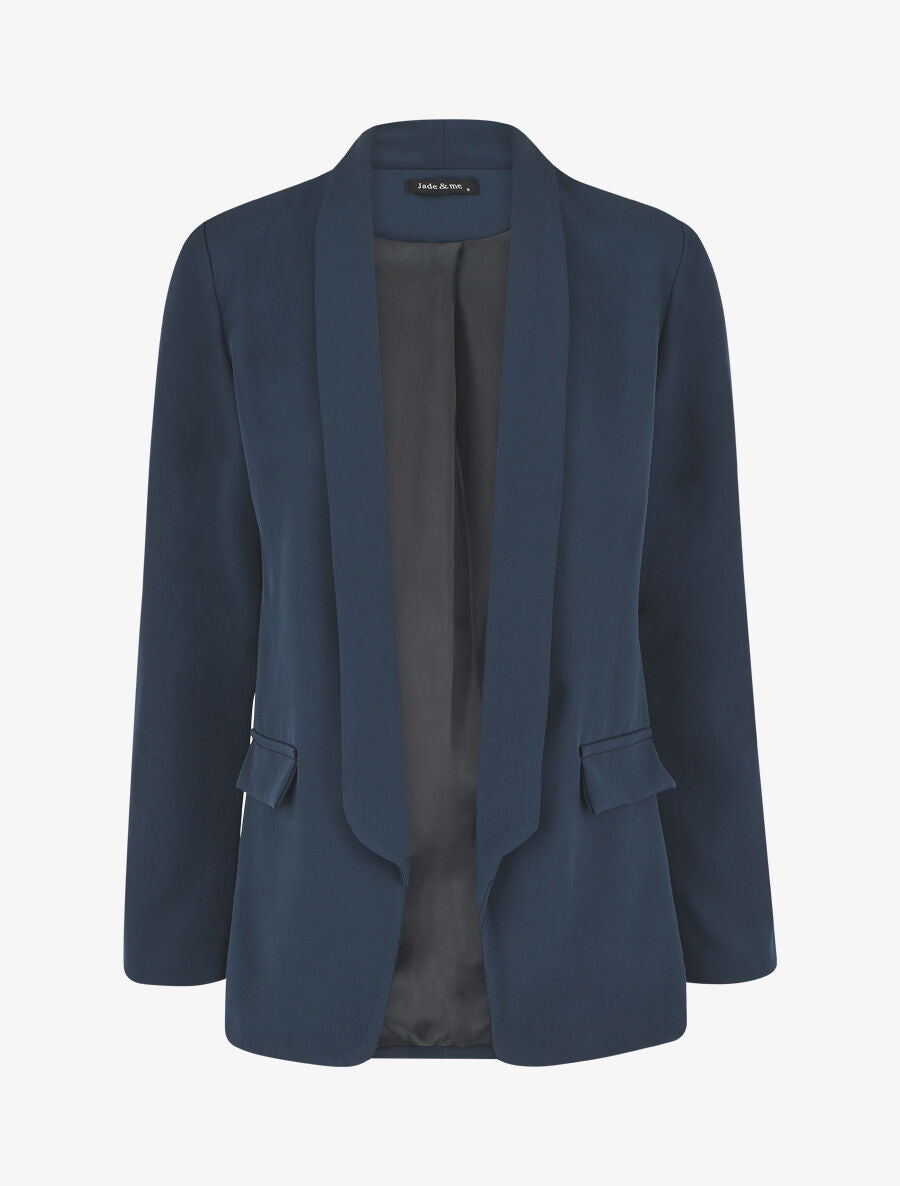 Blazer droit basique uni - Marine - 1