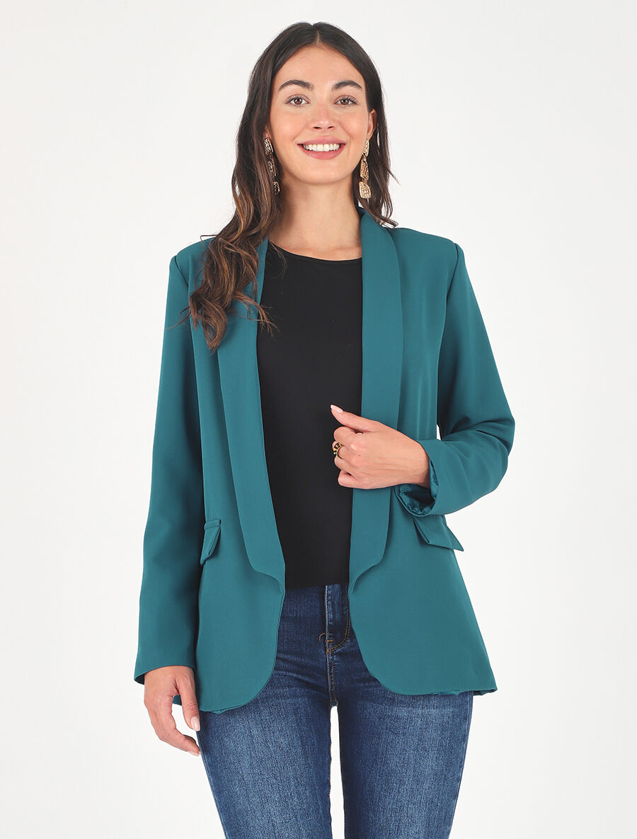 Blazer droit basique uni - Bleu canard - 4