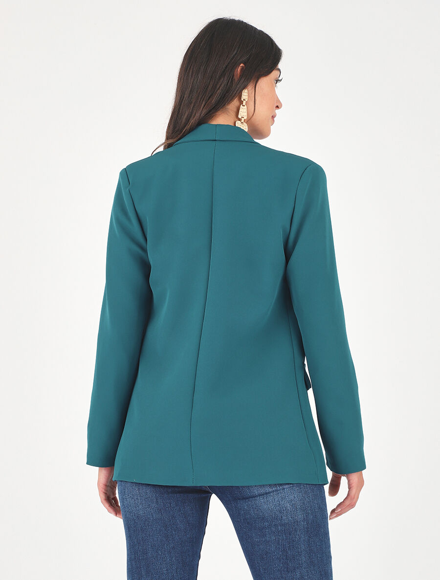 Blazer droit basique uni - Bleu canard - 5