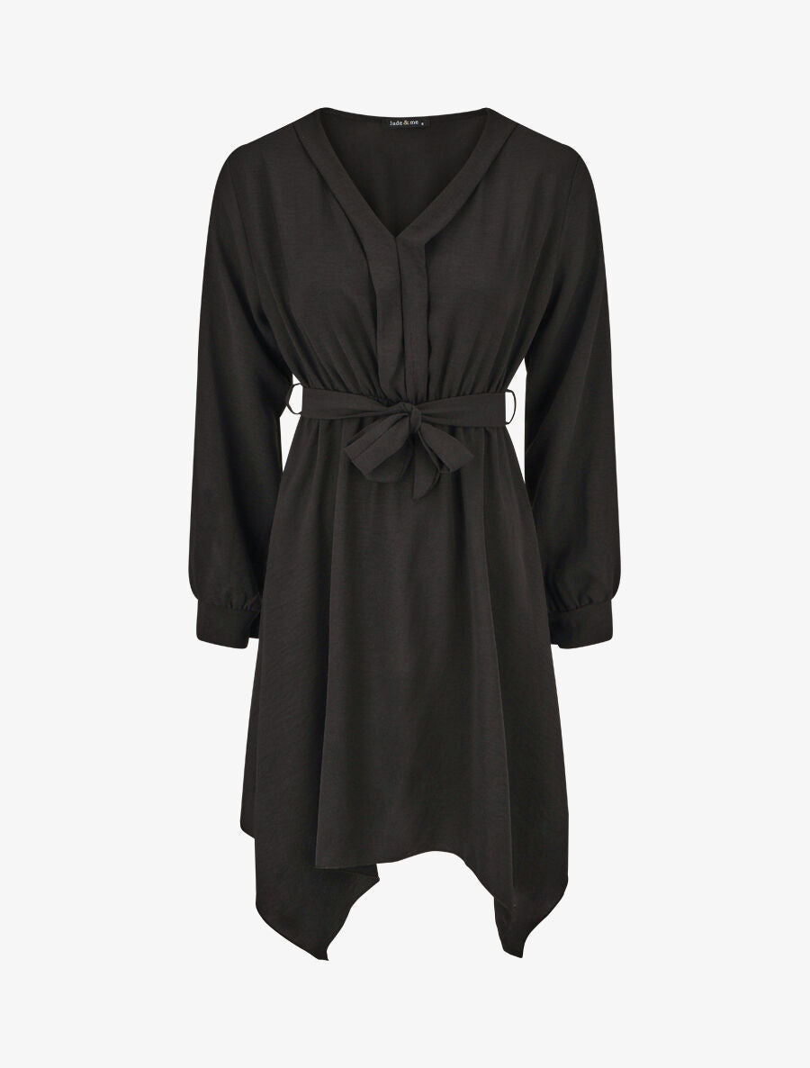 Robe unie élastiquée à bas asymétrique - Noir - 1