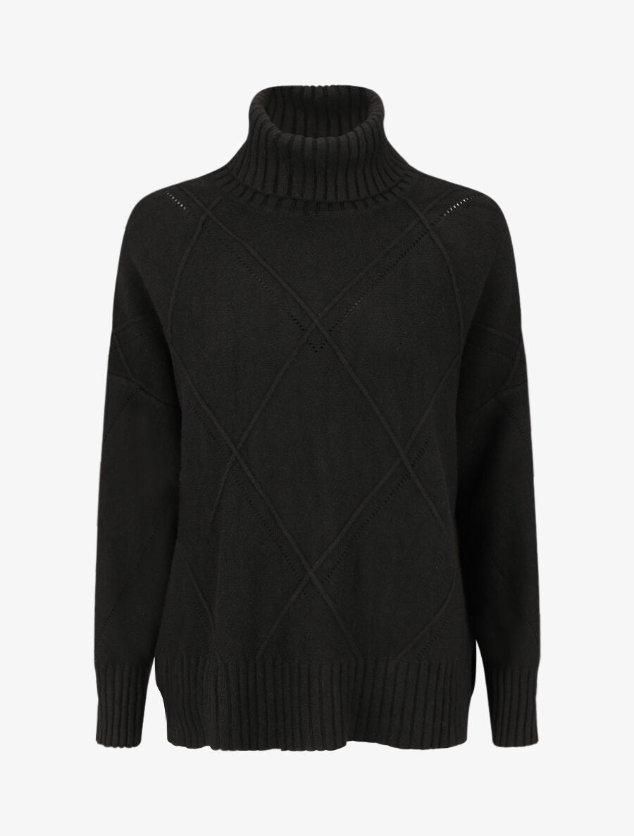Pull ample col roulé - Noir - 1